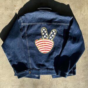Kohei America Peace Graphic Denim Navy Button Multi-Pocket Jacket Adult Medium
